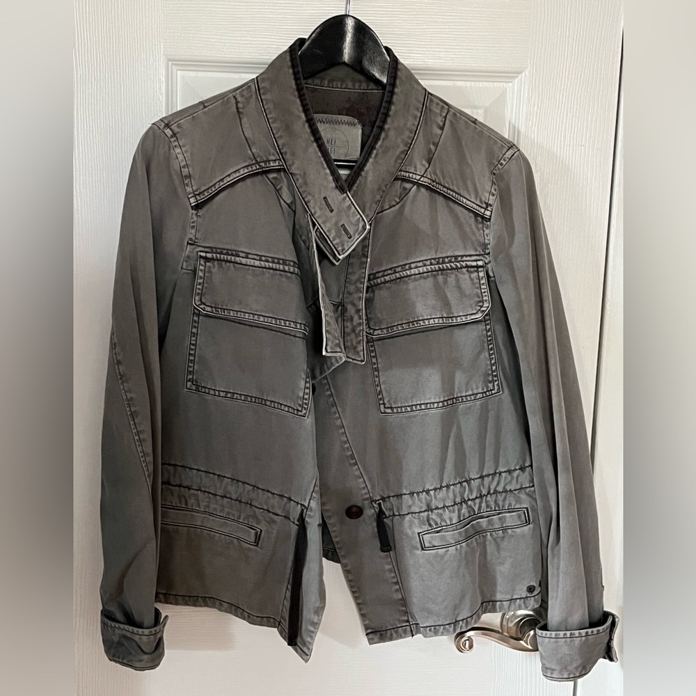 Blue-gray military/utility style jacket from Anthropologie